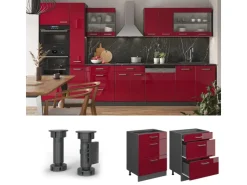 Sale Vicco Küchenunterschrank R-Line Bordeaux Hochglanz/Anthrazit 60 cm mit Schubladen ohne Arbeitsplatte Bordeaux-Glanz