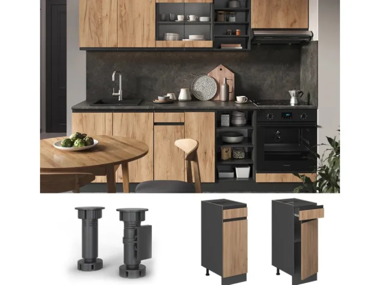 Vicco Küchenunterschrank R-Line Goldkraft /Anthrazit 30 cm J-Shape ohne Arbeitsplatte Eiche