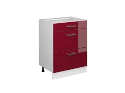 Sale Vicco Küchenunterschrank R-Line Bordeaux Hochglanz/Weiß 60 cm mit Schubladen ohne Arbeitsplatte Bordeaux-Glanz