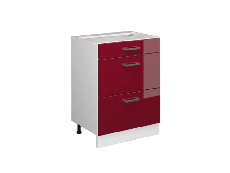 Sale Vicco Küchenunterschrank R-Line Bordeaux Hochglanz/Weiß 60 cm mit Schubladen ohne Arbeitsplatte Bordeaux-Glanz