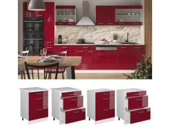 Sale Vicco Küchenunterschrank R-Line Bordeaux Hochglanz/Weiß 60 cm mit Schubladen ohne Arbeitsplatte Bordeaux-Glanz