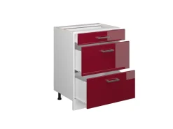 Sale Vicco Küchenunterschrank R-Line Bordeaux Hochglanz/Weiß 60 cm mit Schubladen ohne Arbeitsplatte Bordeaux-Glanz