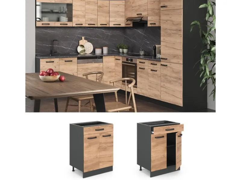 Sale Vicco Küchenunterschrank R-Line Goldkraft /Anthrazit 60 cm AP Anthrazit mit Anthrazit Korpus Kücheninseln|Einbauküchen