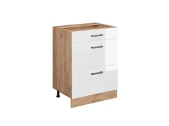Best Vicco Küchenunterschrank R-Line Hochglanz/Goldkraft Eiche 60 cm mit Schubladen ohne Arbeitsplatte Küchenschränke