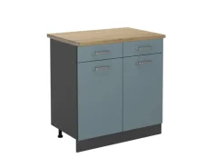 Vicco Küchenunterschrank R-Line Schubladenschrank für die Küche Blau-Grau/Anthrazit 80 cm AP Eiche Blaugrau