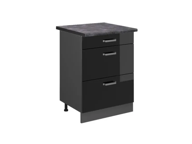 Clearance Vicco Küchenunterschrank R-Line Schwarz Hochglanz/Anthrazit 60 cm mit Schubladen AP Anthrazit Schwarz Glänzend