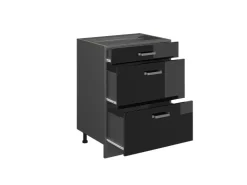Clearance Vicco Küchenunterschrank R-Line Schwarz Hochglanz/Anthrazit 60 cm mit Schubladen AP Anthrazit Schwarz Glänzend