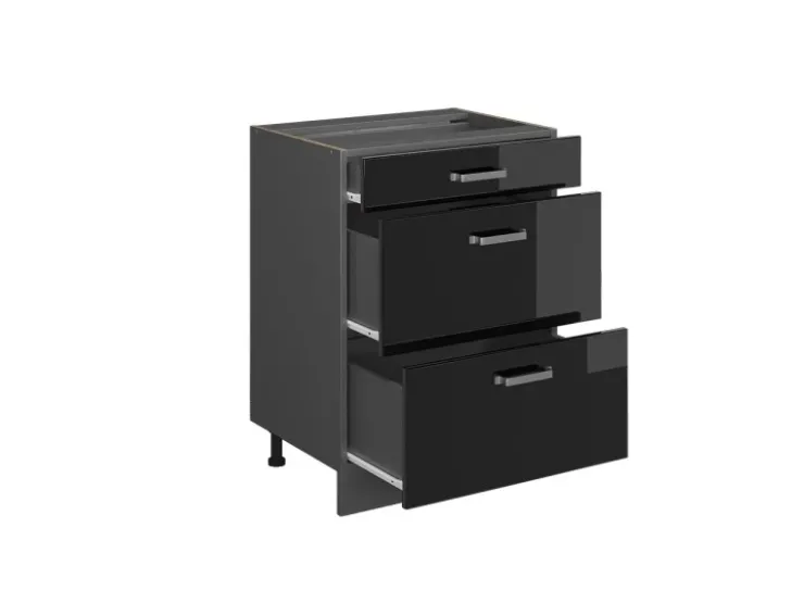 Clearance Vicco Küchenunterschrank R-Line Schwarz Hochglanz/Anthrazit 60 cm mit Schubladen AP Anthrazit Schwarz Glänzend