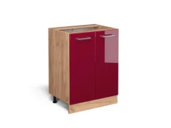 Hot Vicco Küchenunterschrank R-Line Bordeaux Hochglanz/Goldkraft Eiche 60 cm ohne Arbeitsplatte Pantryküchen
