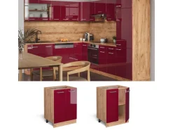 Hot Vicco Küchenunterschrank R-Line Bordeaux Hochglanz/Goldkraft Eiche 60 cm ohne Arbeitsplatte Pantryküchen