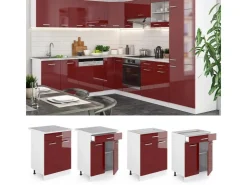 Pantryküchen<Vicco Küchenunterschrank R-Line Bordeaux Hochglanz/Weiß 60 cm mit Schublade AP Eiche Bordeaux-Glanz