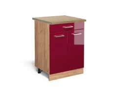 Discount Vicco Küchenunterschrank R-Line Bordeaux Hochglanz/Goldkraft Eiche 60 cm mit Schublade AP Eiche Pantryküchen