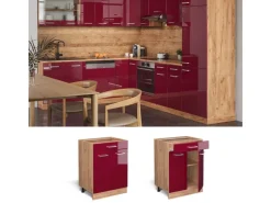 Discount Vicco Küchenunterschrank R-Line Bordeaux Hochglanz/Goldkraft Eiche 60 cm mit Schublade AP Eiche Pantryküchen