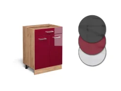 Discount Vicco Küchenunterschrank R-Line Bordeaux Hochglanz/Goldkraft Eiche 60 cm mit Schublade AP Eiche Pantryküchen