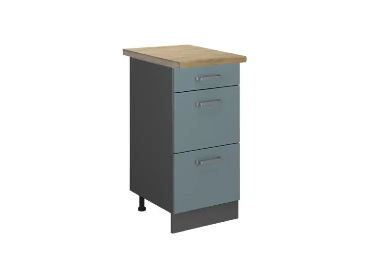 Sale Vicco Küchenunterschrank R-Line Blau-Grau/Anthrazit 40 cm mit Schubladen AP Eiche Blaugrau