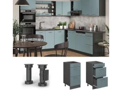 Sale Vicco Küchenunterschrank R-Line Blau-Grau/Anthrazit 40 cm mit Schubladen AP Eiche Blaugrau