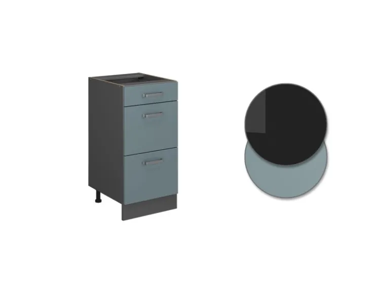 Sale Vicco Küchenunterschrank R-Line Blau-Grau/Anthrazit 40 cm mit Schubladen AP Eiche Blaugrau