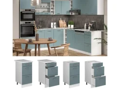 Single-Küchen|Küchenschränke<Vicco Küchenunterschrank R-Line Blau-Grau/Weiß 40 cm mit Schubladen ohne Arbeitsplatte Blaugrau