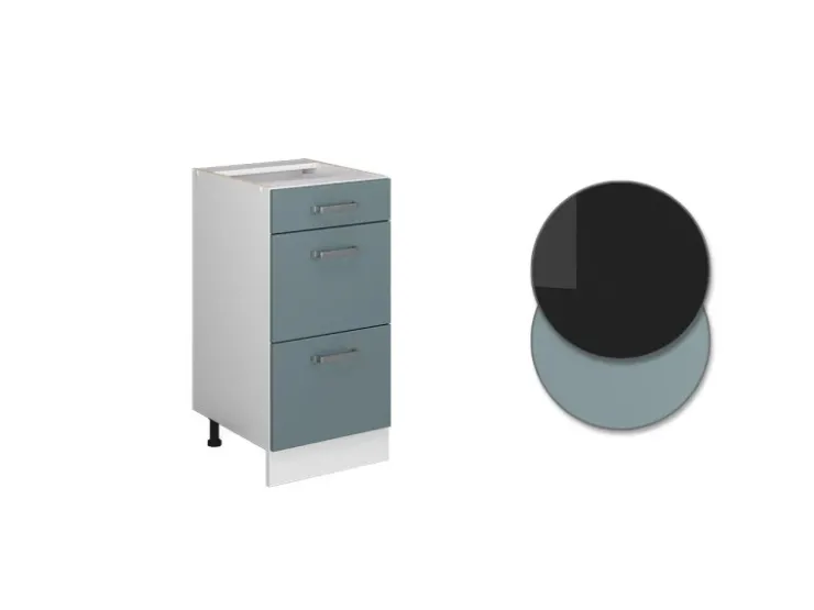 Single-Küchen|Küchenschränke<Vicco Küchenunterschrank R-Line Blau-Grau/Weiß 40 cm mit Schubladen ohne Arbeitsplatte Blaugrau