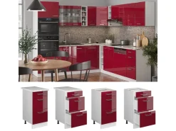 Sale Vicco Küchenunterschrank R-Line Bordeaux Hochglanz/Weiß 40 cm mit Schubladen ohne Arbeitsplatte Bordeaux-Glanz