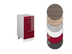 Sale Vicco Küchenunterschrank R-Line Bordeaux Hochglanz/Weiß 40 cm mit Schubladen ohne Arbeitsplatte Bordeaux-Glanz