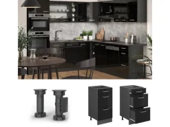 New Vicco Küchenunterschrank R-Line Schwarz Hochglanz/Anthrazit 40 cm mit Schubladen AP Anthrazit Küchenschränke