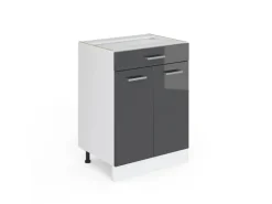 Clearance Vicco Küchenunterschrank R-Line Schwarz Hochglanz/Weiß 60 cm mit Schubladen ohne Arbeitsplatte Küchenschränke