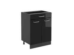 Vicco Küchenunterschrank R-Line Schwarz Hochglanz 60 cm mit Schublade ohne Arbeitsplatte mit Anthrazit Korpus Küchenschränke