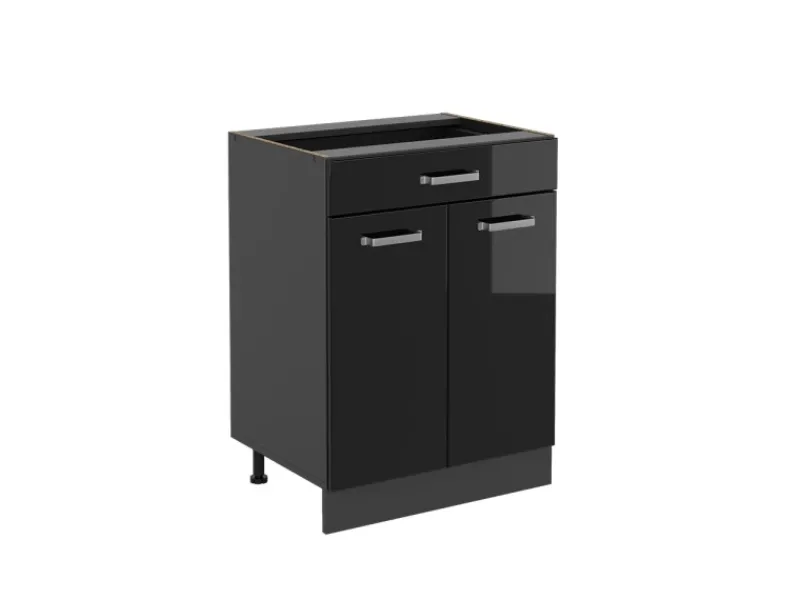 Vicco Küchenunterschrank R-Line Schwarz Hochglanz 60 cm mit Schublade ohne Arbeitsplatte mit Anthrazit Korpus Küchenschränke