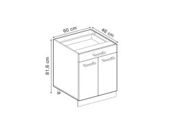 Vicco Küchenunterschrank R-Line Schwarz Hochglanz 60 cm mit Schublade ohne Arbeitsplatte mit Anthrazit Korpus Küchenschränke