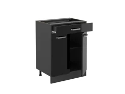 Vicco Küchenunterschrank R-Line Schwarz Hochglanz 60 cm mit Schublade ohne Arbeitsplatte mit Anthrazit Korpus Küchenschränke