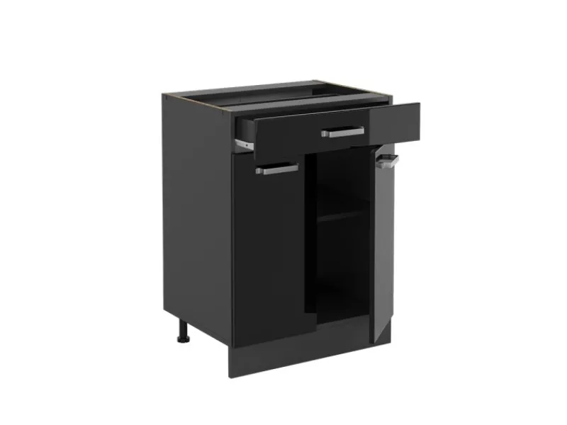 Vicco Küchenunterschrank R-Line Schwarz Hochglanz 60 cm mit Schublade ohne Arbeitsplatte mit Anthrazit Korpus Küchenschränke