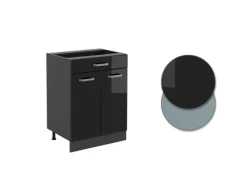 Vicco Küchenunterschrank R-Line Schwarz Hochglanz 60 cm mit Schublade ohne Arbeitsplatte mit Anthrazit Korpus Küchenschränke