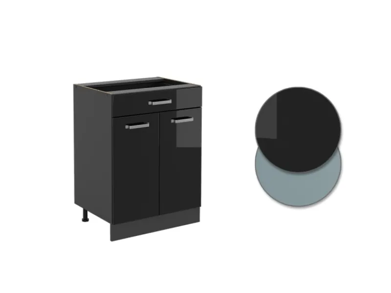 Vicco Küchenunterschrank R-Line Schwarz Hochglanz 60 cm mit Schublade ohne Arbeitsplatte mit Anthrazit Korpus Küchenschränke