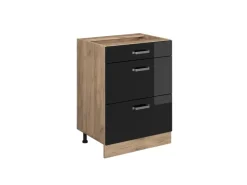 Online Vicco Küchenunterschrank R-Line Schwarz Hochglanz/Goldkraft Eiche 60 cm mit Schubladen ohne Arbeitsplatte Schwarz Glänzend