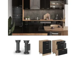 Online Vicco Küchenunterschrank R-Line Schwarz Hochglanz/Goldkraft Eiche 60 cm mit Schubladen ohne Arbeitsplatte Schwarz Glänzend