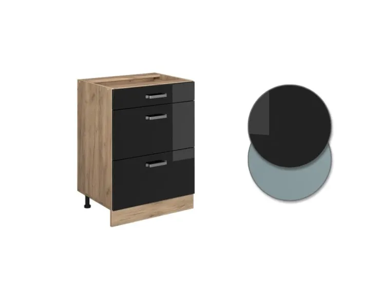 Online Vicco Küchenunterschrank R-Line Schwarz Hochglanz/Goldkraft Eiche 60 cm mit Schubladen ohne Arbeitsplatte Schwarz Glänzend