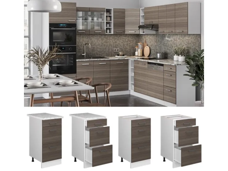 New Vicco Küchenunterschrank R-Line Grau/Weiß 40 cm mit Schubladen AP Anthrazit Edelgrau