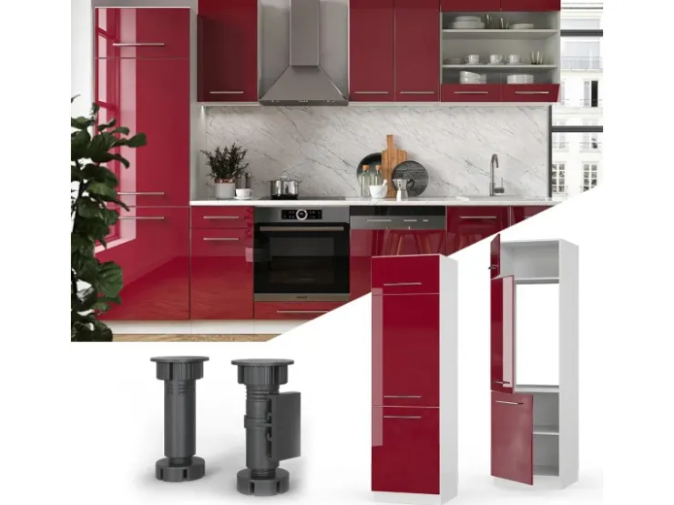 Sale Vicco Kühlumbauschrank Fame-Line Hochschrank für die Küche Bordeaux Hochglanz/Weiß 60 cm Bordeaux-Glanz