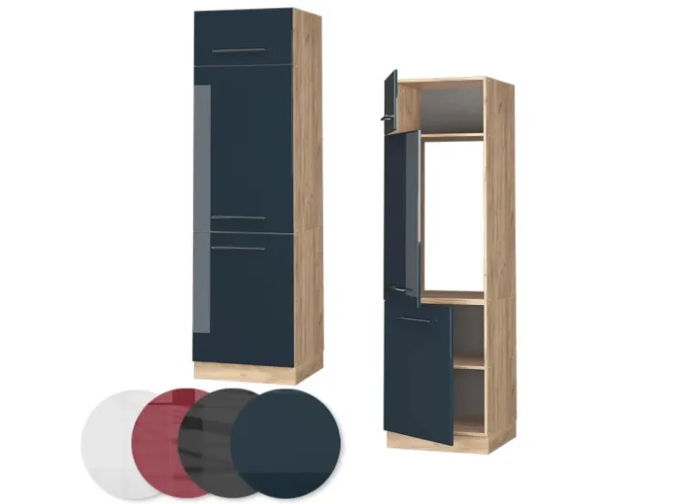 Best Vicco Kühlumbauschrank Fame-Line Hochglanz/Goldkraft Eiche 60 cm Dunkelblau
