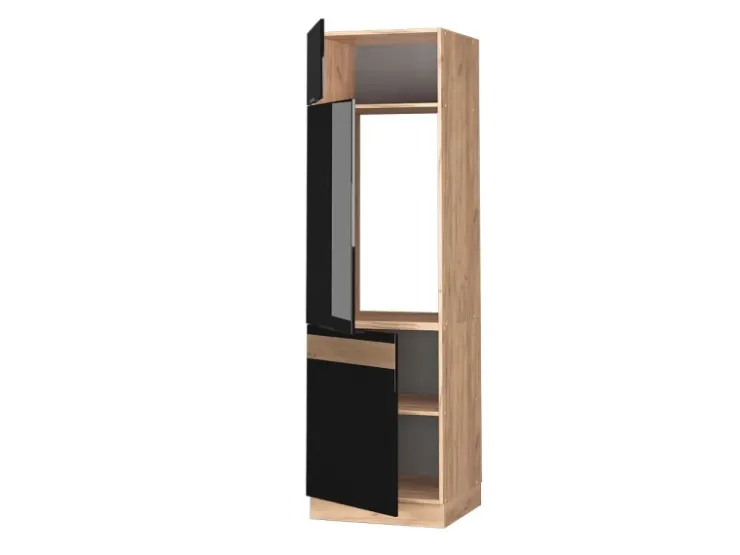 Best Vicco Kühlumbauschrank Fame-Line Schwarz-Eiche Hochglanz/Goldkraft Eiche 60 cm Eiche Dunkel