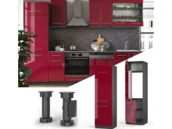Outlet Vicco Kühlumbauschrank Fame-Line Hochschrank für die Küche Bordeaux Hochglanz/Anthrazit 60 cm Bordeaux-Glanz