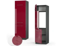 Outlet Vicco Kühlumbauschrank Fame-Line Hochschrank für die Küche Bordeaux Hochglanz/Anthrazit 60 cm Bordeaux-Glanz