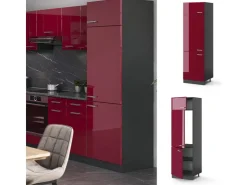 Hot Vicco Kühlumbauschrank R-Line Hochschrank für die Küche Bordeaux Hochglanz/Anthrazit 60 cm Bordeaux-Glanz