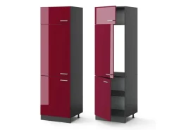Hot Vicco Kühlumbauschrank R-Line Hochschrank für die Küche Bordeaux Hochglanz/Anthrazit 60 cm Bordeaux-Glanz