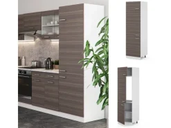 New Vicco Kühlumbauschrank R-Line Hochschrank für die Küche Grau/Weiß 60 cm Edelgrau