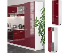 Vicco Kühlumbauschrank R-Line Hochschrank für die Küche Bordeaux Hochglanz/Weiß 60 cm Kühlschränke