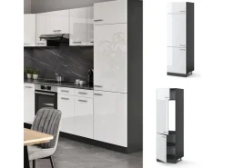Outlet Vicco Kühlumbauschrank R-Line Hochschrank für die Küche Hochglanz/Anthrazit 60 cm Weiß