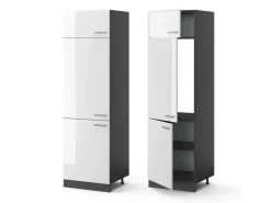 Outlet Vicco Kühlumbauschrank R-Line Hochschrank für die Küche Hochglanz/Anthrazit 60 cm Weiß