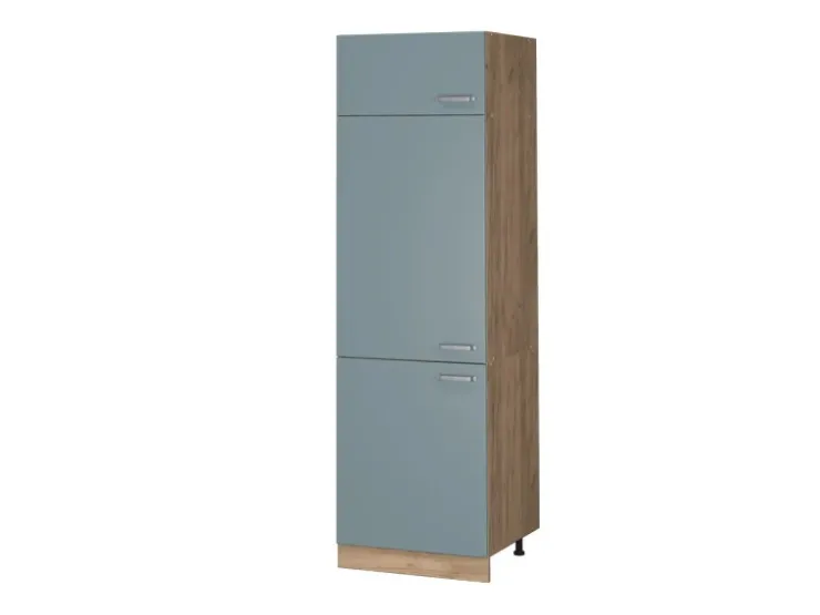 Discount Vicco Kühlumbauschrank R-Line Hochschrank für die Küche Blau-Grau/Goldkraft Eiche 60 cm Blaugrau